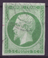 FRANCE 1853-1860 5 C Vert YT N°12 Oblitéré - 1853-1860 Napoleone III