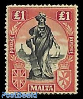 Malta 1922 1 Pound WM Sidewards, Unused (hinged) - Malte