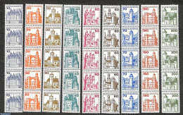 Germany, Berlin 1977 Definitives, 9v, Strips Of 5 With Number On Reverse, Mint NH, Art - Castles & Fortifications - Nuovi