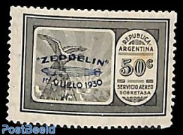 Argentina 1930 50c, Blue Overprint, Stamp Out Of Set, Unused (hinged), Transport - Zeppelins - Ungebraucht