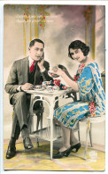 CPA Fantaisie Ecrite En 1929 * COUPLE Prenant Le THÉ En Salon - Coppie