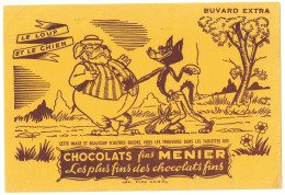 BUVARD CHOCOLAT FINS MENIER - LE LOUP ET LE CHIEN - FORMAT 20,7 X 14 Cm - Chocolat