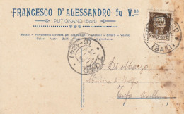 Italy. A207. Putignano. 1931. Annullo Guller PUTIGNANO (BARI) Su Cartolina PUBBLICITARIA ... METALLI - FERRAMENTA .... - Marcophilie