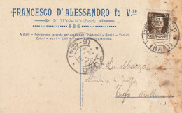 Italy. A207. Putignano. 1931. Annullo Guller PUTIGNANO (BARI) Su Cartolina PUBBLICITARIA ... METALLI - FERRAMENTA .... - Storia Postale