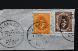 1926 CACHET SALAH EL DIN DU 2 JU.26 SUR Y&T NO EG 82 ET 84  ROI FOUAD I 2M ORANGE  ET 3M BRUN  SUR FRAGMENT.. - Gebruikt