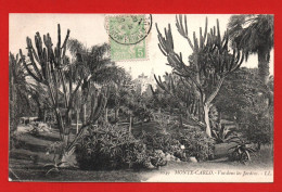 (RECTO / VERSO) MONTE CARLO - N° 1049 VUE DANS LES JARDINS - BEAU TIMBRE ET CACHET DE MONACO - CPA - Jardin Exotique