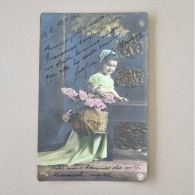 PH - Ph Original - Petite Fille Souriante Avec Un Grand Panier De Fleurs 1908 - Anonyme Personen