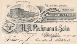 1898 Rechnung Reckmann & Sohn Leinen- Und Baumwoll-Wäschefabrik Bahnhofstraße Bielefeld - Historische Dokumente