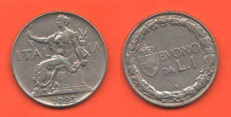 Italia Buono Da 1 Lira 1923 Nickel Coin  C 8 - 1900-1946 : Victor Emmanuel III & Umberto II