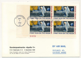 Etats Unis => 3 Env FDC => Apollo 11 9 Sept 1969 + 1 Env Illustrée Anniversaire (20 Ans) Cap Canaveral 1989 - 1961-1970