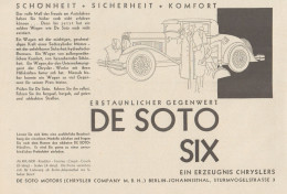 Automobile DE SOTO SIX Chrysler - Pubblicità D'epoca - 1929 Old Advert - Publicidad