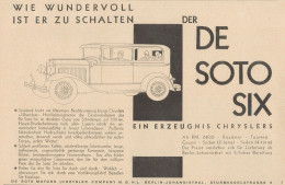 Automobile DE SOTO SIX Chrysler - Pubblicità D'epoca - 1929 Old Advert - Publicidad