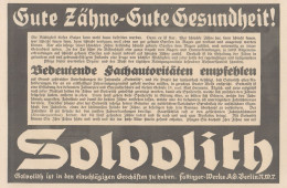 Dentifricio SOLVOLITH - Pubblicità D'epoca - 1925 Old Advertising - Publicités