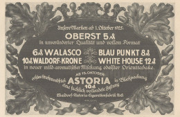 Sigarette WALDORF ASTORIA - Pubblicità D'epoca - 1925 Old Advertising - Publicidad