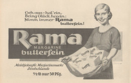 Margarine RAMA Butterfein - Pubblicità D'epoca - 1927 Old Advertising - Publicités