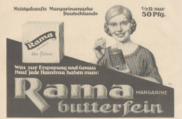 Margarine RAMA Butterfein - Pubblicità D'epoca - 1927 Old Advertising - Publicités