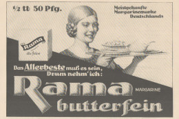 Margarine RAMA Butterfein - Pubblicità D'epoca - 1927 Old Advertising - Publicités