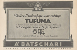 Sigarette BATSCHARI - Tufuma - Pubblicità D'epoca - 1927 Old Advertising - Publicités