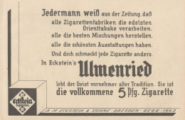 Sigarette ECKSTEIN Ulmenried - Pubblicità D'epoca - 1927 Old Advertising - Publicidad