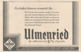 Sigarette ECKSTEIN Ulmenried - Pubblicità D'epoca - 1927 Old Advertising - Publicidad