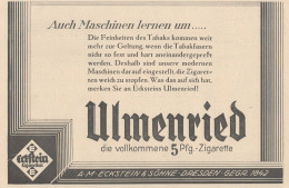 Sigarette ECKSTEIN Ulmenried - Pubblicità D'epoca - 1927 Old Advertising - Werbung