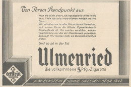 Sigarette ECKSTEIN Ulmenried - Pubblicità D'epoca - 1927 Old Advertising - Publicidad