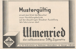 Sigarette ECKSTEIN Ulmenried - Pubblicità D'epoca - 1927 Old Advertising - Werbung