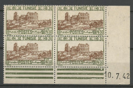 TUNISIE N° 239 Bloc De 4 Coin Daté  10 / 7 / 42 NEUF** LUXE SANS CHARNIERE NI TRACE / Hingeless  / MNH - Nuovi