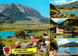 73603979 Walchsee Tirol Panorama Mit Kaisergebirge Kirche Badestrand Steg Walchs - Autres & Non Classés