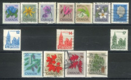 CANADA - 1977, QUEEN ELIZABETH II, HOUSE OF PARLIAMENT, FLOWERS & LEAVES STAMPS SET OF 14, USED. - Usati