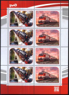 Mint Stamps In Miniature Sheet Transport  Trains Locomotives 2021  From Russia - Treni