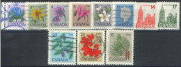 CANADA - 1977, QUEEN ELIZABETH II, HOUSE OF PARLIAMENT, FLOWERS & LEAVES STAMPS SET OF 11, USED. - Usati