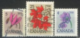 CANADA - 1977, FLOWERS & LEAF STAMPS SET OF 3, USED. - Usati