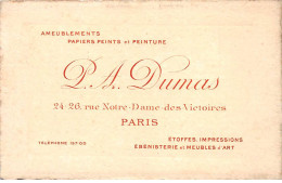 PARIS - Ameublements Papiers Peints Et Peinture " L. A. Dumas - Rue Notre Dame Des Victoires - Très Bon état - Distretto: 02