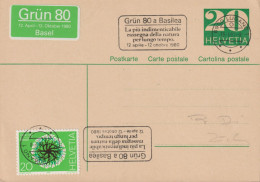 1969/80, Ganzsache Zum: 201 20 Cts. Grün + 636 ⵙ 6900 LUGANO. Flagge: Grün 80 A Basilea - Interi Postali