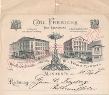 1900 Rechnung Hof-Lieferant Lebensmittel-Handlung Carl Frerichs Bäckerstraße Minden - Documents Historiques