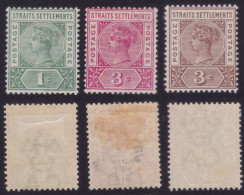 STRAITS SETTLEMENTS 1892 QV 1c-3c-3c Wmk.CA Sc#83-85 MH @N526 - Straits Settlements