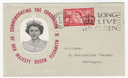 Royalty 1953 GB FDC Coronation LONG LIVE THE QUEEN Slogan Harrogate Cover Stamps - 1952-1971 Pre-Decimale Uitgaves