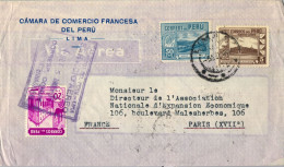 1946 LIMA - PARIS , CÁMARA DEL COMERCIO FRANCESA EN PERÚ , SERVICIO INTERNACIONAL AÉREO - Perú