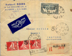1942 ARGELIA , ALGER - CASTRES , SOBRE CERTIFICADO , CORREO AÉREO - Lettres & Documents