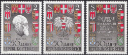 1968, Austria, Austrian Republic, Coats Of Arms, Famous People, Heads Of State, Heraldic Animals, MNH(**), Mi: 1273-1275 - Nuovi