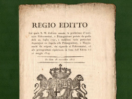 D-IT Regno Di Sardegna 1817 Ripristino DIRITTI FEUDALI Primogeniture (MAGGIORASCO) E Fidecommessi - Historical Documents