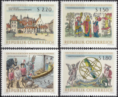 1966, Austria, National Library, Books, Libraries, Romanesque, Houses, Libraries, Sailing Ships, MNH(**), Mi: 1218-1221 - Nuovi