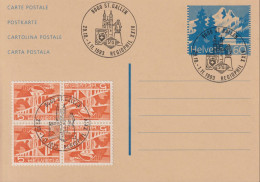 1993, Schweiz GS Postkarte Zum:219 60 Ctc. Blau + K41 4er Block, ⵙ 9000 ST.GALLEN, REGIOPHIL XXIV - Interi Postali