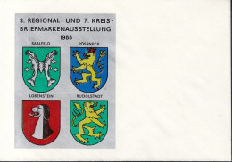 VIGNETTENBLOCK Auf Briefumschlag Zur Briefmarkenausstellung 1988, Saalfeld, Pössneck, Lobenstein, Rudolstadt - Cinderellas