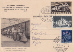 PK 171  "100 Jahre Eisenbahn"  Neuchâtel - Weggis  (Sonderstempel)       1948 - Enteros Postales