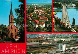 73599916 Kehl Rhein Friedenskirche Stadtpanorama Hauptbahnhof Europabruecke Kehl - Kehl