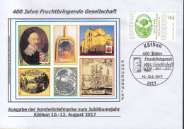 BRD  3328, FDC Köthen, Mit Vignettenblock, 400 Jahre Sprachakademie „Fruchtbringende Gesellschaft“, Weimar, 2017 - Covers & Documents