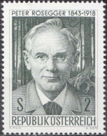 1968, Austria, Peter Rosegger, Anniversaries, Authors, Famous People, Poets, Writers, MNH(**), Mi: 1267 - Unused Stamps