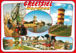 73599873 Greetsiel Fischerhafen Fischkutter Windmuehle Leuchtturm Greetsiel - Krummhoern